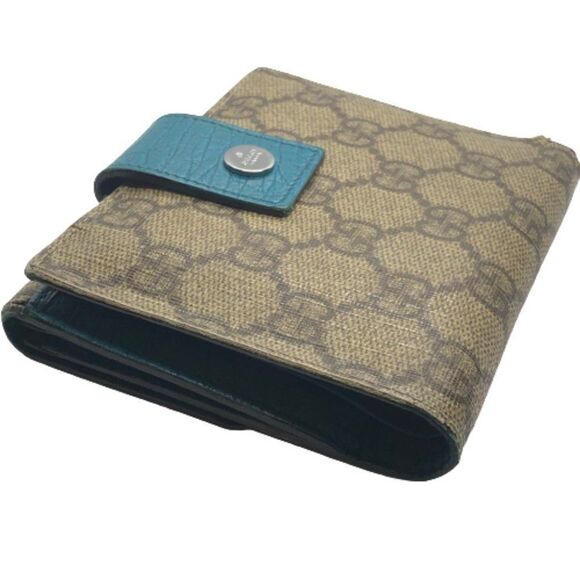 Authentic GUCCI Brown Coated Canvas & Teal Leather Designer Wallet - Picture 4 of 12
